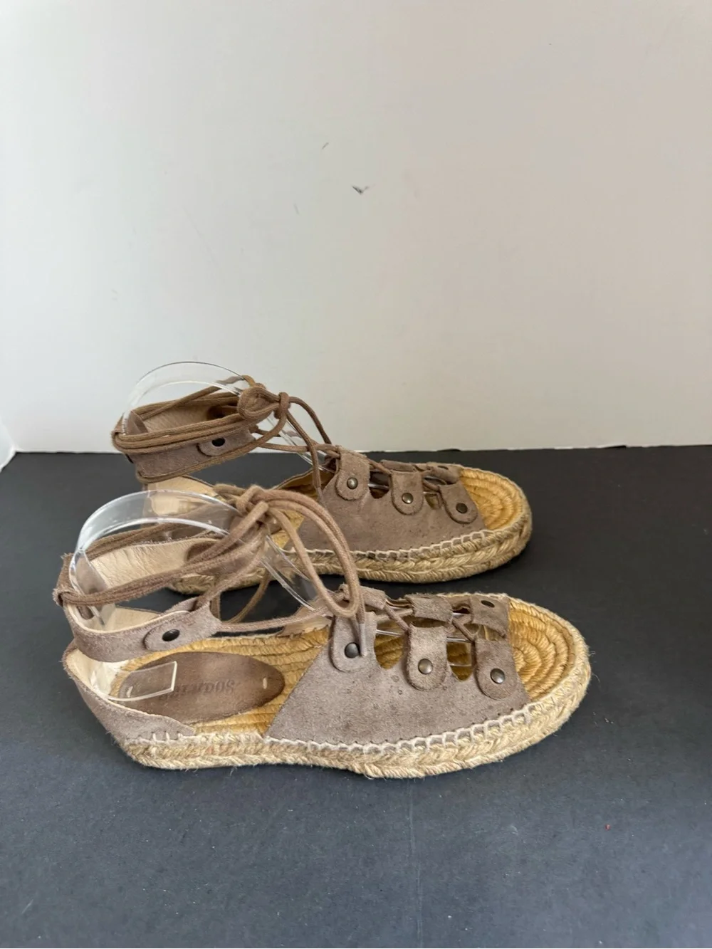 Soludos Ghillie Suede Platform Espadrille Leather Sandals size 6